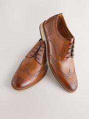 Tan Brown Standard Fit Leather Contrast Sole Brogue Shoes - Image 3 of 8