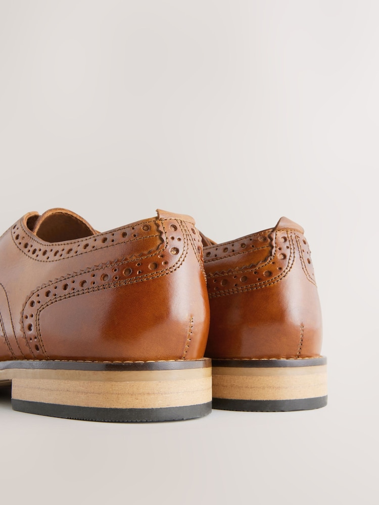 Tan Brown Standard Fit Leather Contrast Sole Brogue Shoes - Image 8 of 8