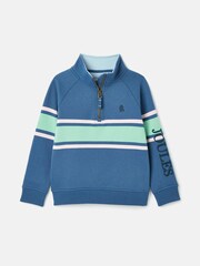 Joules Finn Blue Striped Quarter Zip Sweatshirt - Image 1 of 6