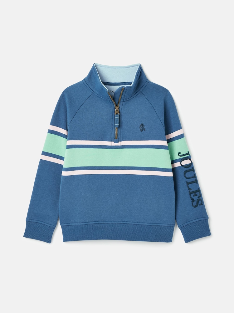 Joules Finn Blue Striped Quarter Zip Sweatshirt - Image 1 of 6