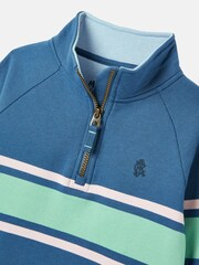 Joules Finn Blue Striped Quarter Zip Sweatshirt - Image 3 of 6
