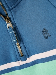 Joules Finn Blue Striped Quarter Zip Sweatshirt - Image 5 of 6