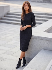 Roman Black Textured Midi Dress - Image 2 of 4