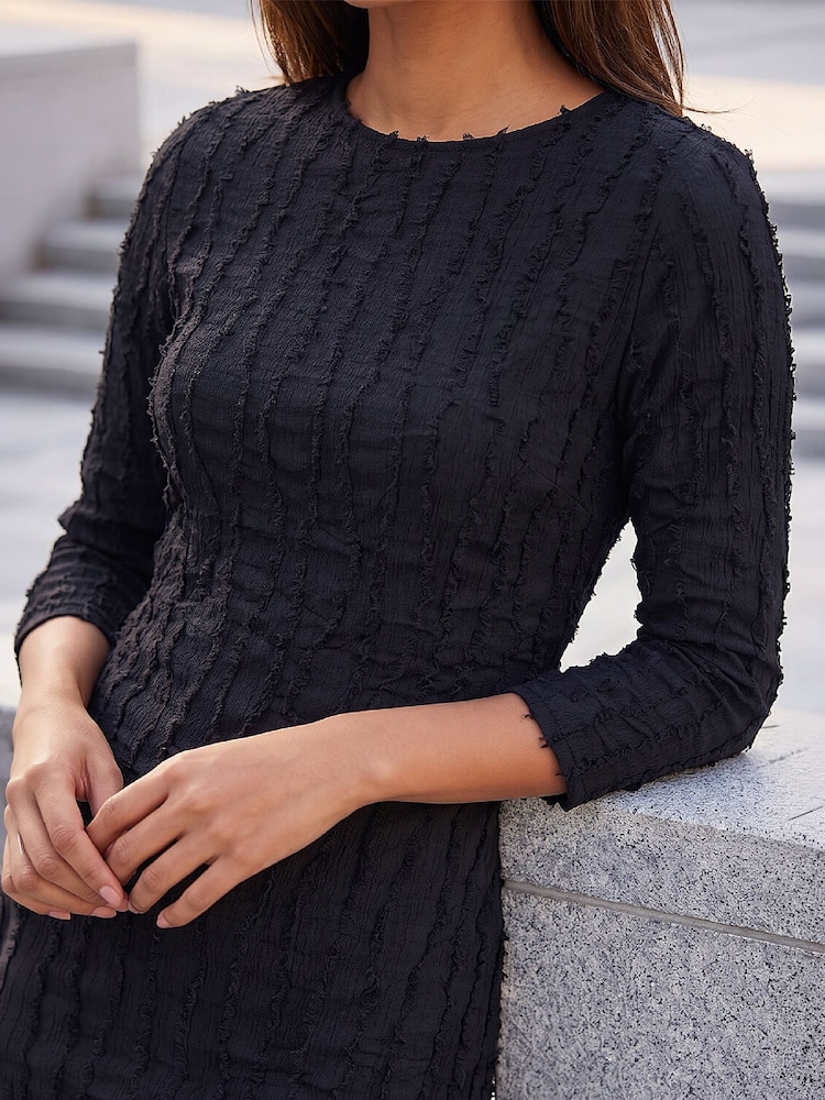 Roman Black Textured Midi Dress - Image 4 of 4 Roman Black Textured Midi Dress - Image 4 of 4