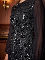 Roman Black Petite Twist Sequin Dress - Image 4 of 4