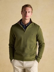 Joules Alistair Khaki Green Quarter Zip Cotton Sweatshirt - Image 1 of 8