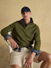 Joules Alistair Khaki Green Quarter Zip Cotton Sweatshirt - Image 3 of 8