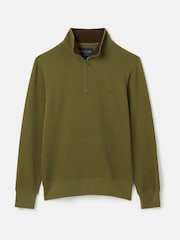 Joules Alistair Khaki Green Quarter Zip Cotton Sweatshirt - Image 8 of 8