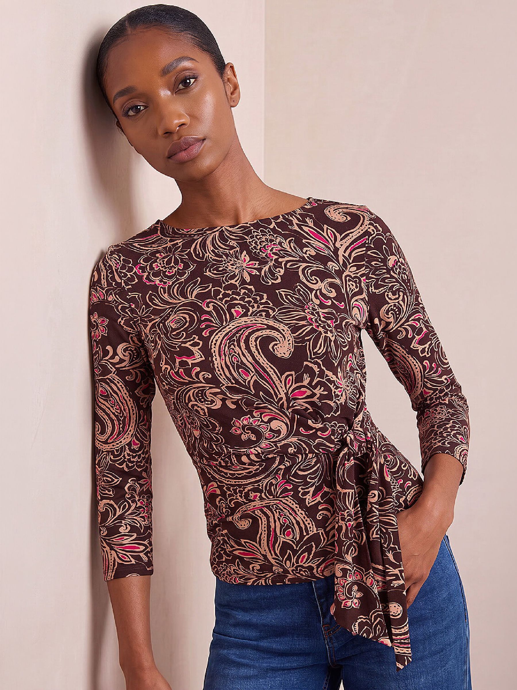 Roman Women's Chocolate Petite Tie Side Top In | : Size 14 - Image 2