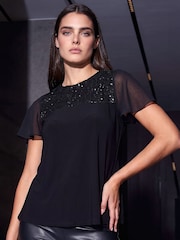 Roman Black Petite Sequin Top - Image 1 of 4