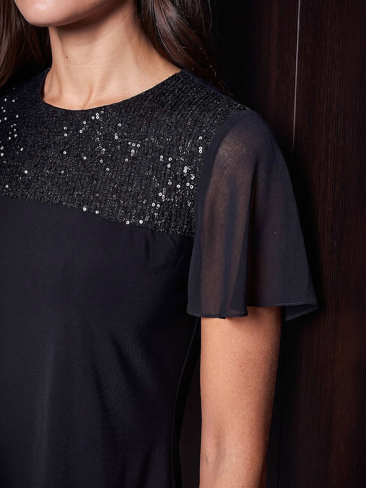 Roman Black Petite Sequin Top - Image 4 of 4 Roman Black Petite Sequin Top - Image 4 of 4