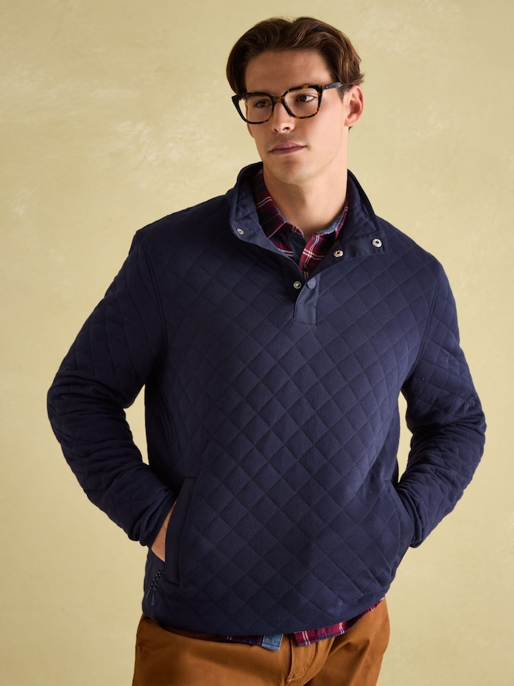 Joules Malton Navy Quilted Jersey Pullover Sweatshirt - Image 1 of 7