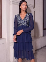 Roman Blue Petite Sequin Midi Dress - Image 1 of 4