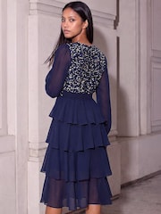 Roman Blue Petite Sequin Midi Dress - Image 3 of 4