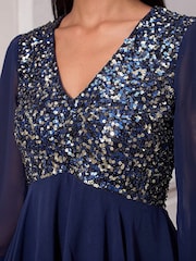 Roman Blue Petite Sequin Midi Dress - Image 4 of 4