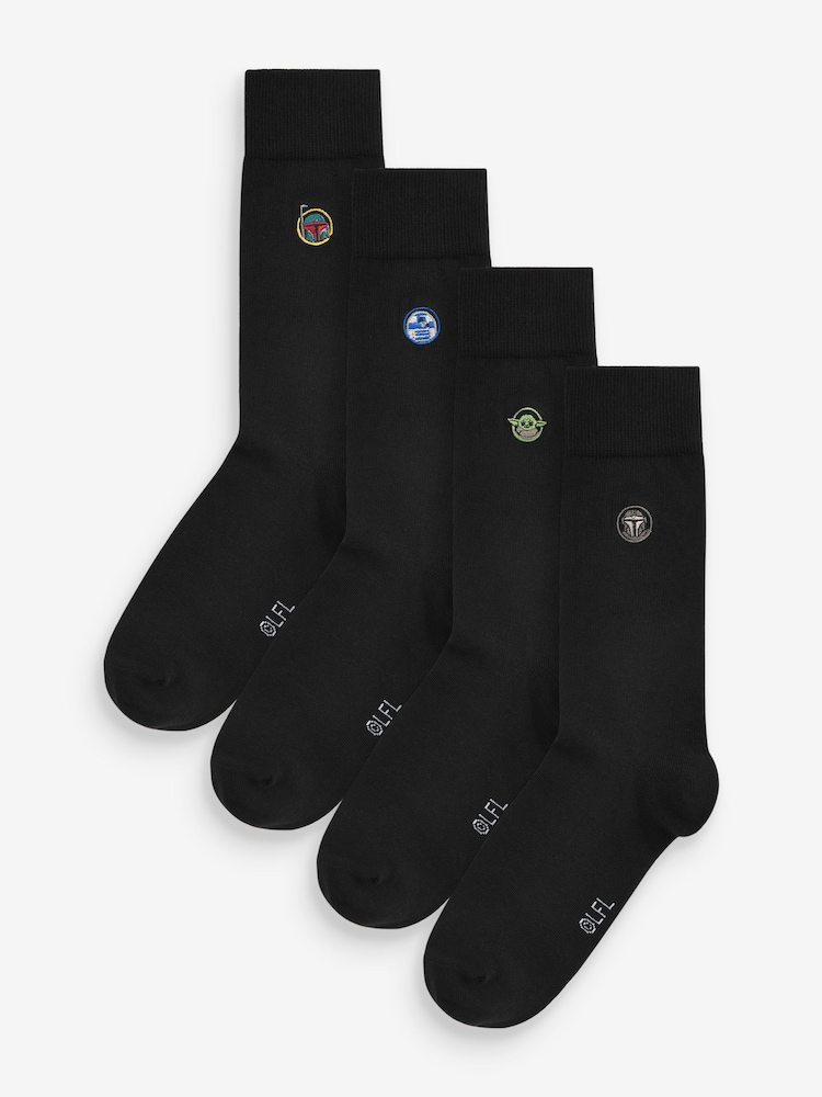 Black 4 Pack Star Wars Mandalorian Embroidered Socks - Image 2 of 6