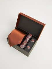 Rust Orange Silk Tie, Pocket Square and Cufflinks Gift Box Set - Image 1 of 4