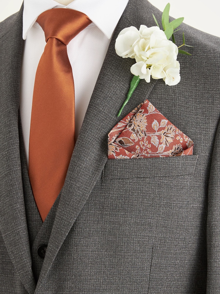 Rust Orange Silk Tie, Pocket Square and Cufflinks Gift Box Set - Image 3 of 4