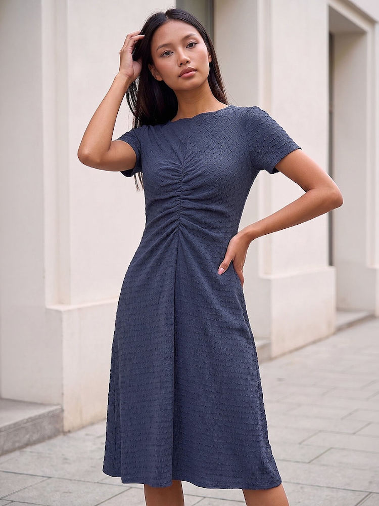 Blå - Roman Petite Ruched Front Midi Klänning - Bild 1 av 4