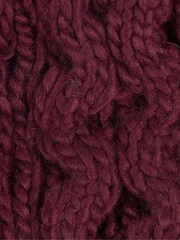 Barbour® Burgundy Red Penshaw Cable Knit Faux Fur Pom Beanie Logo Hat - Image 4 of 4