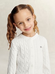 GANT White Shield Cable Knit Cardigan - Image 3 of 7