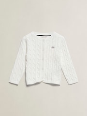 GANT White Shield Cable Knit Cardigan - Image 6 of 7