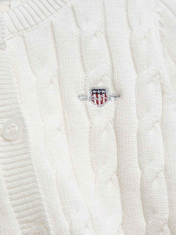 GANT White Shield Cable Knit Cardigan - Image 7 of 7 GANT White Shield Cable Knit Cardigan - Image 7 of 7
