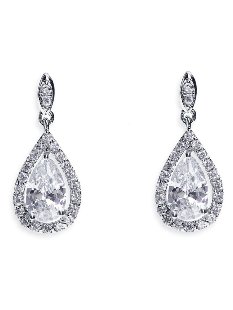 Ivory & Co Rhodium Belmont And Crystal Teardrop Earring - Image 1 of 5