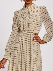 Jolie Moi Natural Chiffon Print Ruffled Shirt Dress - Image 3 of 6