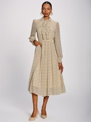 Jolie Moi Natural Chiffon Print Ruffled Shirt Dress - Image 5 of 6