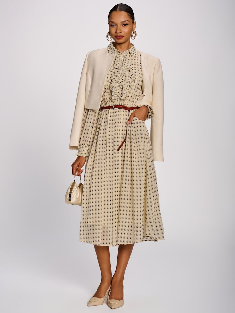 Jolie Moi Natural Chiffon Print Ruffled Shirt Dress - Image 6 of 6