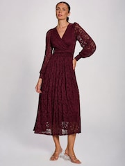 Jolie Moi Red Long Sleeve Printed Lace Maxi Dress - Image 1 of 6