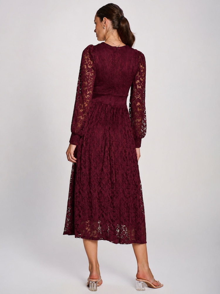 Jolie Moi Red Long Sleeve Printed Lace Maxi Dress - Image 2 of 6 Jolie Moi Red Long Sleeve Printed Lace Maxi Dress - Image 2 of 6