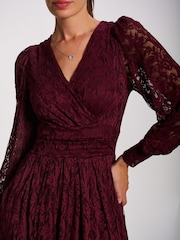Jolie Moi Red Long Sleeve Printed Lace Maxi Dress - Image 3 of 6