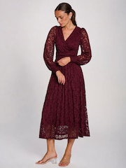 Jolie Moi Red Long Sleeve Printed Lace Maxi Dress - Image 4 of 6