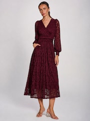Jolie Moi Red Long Sleeve Printed Lace Maxi Dress - Image 5 of 6