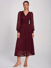 Jolie Moi Red Long Sleeve Printed Lace Maxi Dress - Image 6 of 6