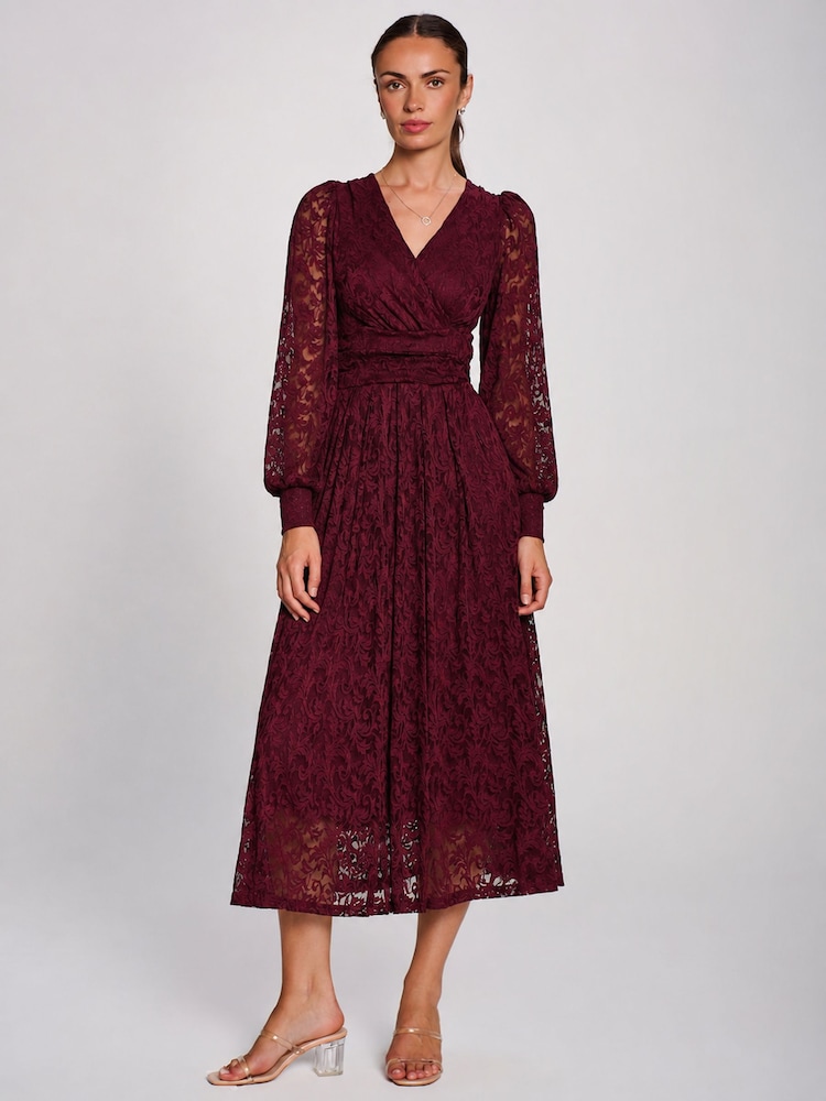 Jolie Moi Red Long Sleeve Printed Lace Maxi Dress - Image 6 of 6 Jolie Moi Red Long Sleeve Printed Lace Maxi Dress - Image 6 of 6