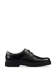 Clarks Black Wide Fit (G) Leather Loxham Derby Youth Shoes - Image 1 of 8