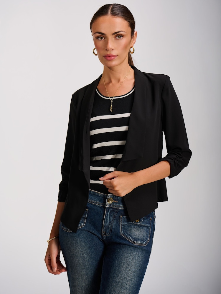 Қара - Jolie Moi Draped Open Collar Blazer - 6суретінің 1 суреті
