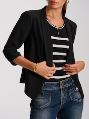 Қара - Jolie Moi Draped Open Collar Blazer - 6суретінің 3 суреті