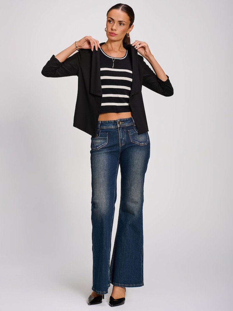 Қара - Jolie Moi Draped Open Collar Blazer - 6суретінің 6 суреті