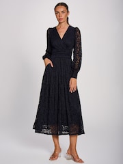 Jolie Moi Blue Long Sleeve Printed Lace Maxi Dress - Image 1 of 6