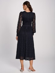 Jolie Moi Blue Long Sleeve Printed Lace Maxi Dress - Image 2 of 6