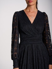 Jolie Moi Blue Long Sleeve Printed Lace Maxi Dress - Image 3 of 6