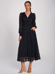 Jolie Moi Blue Long Sleeve Printed Lace Maxi Dress - Image 5 of 6