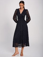 Jolie Moi Blue Long Sleeve Printed Lace Maxi Dress - Image 6 of 6