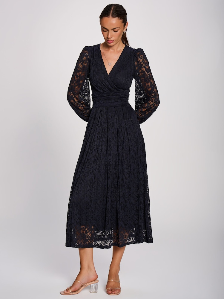 Jolie Moi Blue Long Sleeve Printed Lace Maxi Dress - Image 6 of 6 Jolie Moi Blue Long Sleeve Printed Lace Maxi Dress - Image 6 of 6