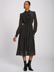 Jolie Moi Black Chiffon Print Ruffled Shirt Dress - Image 1 of 6