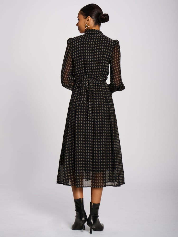 Jolie Moi Black Chiffon Print Ruffled Shirt Dress - Image 2 of 6